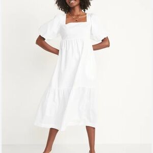 Elegant White Puff Sleeve Dress